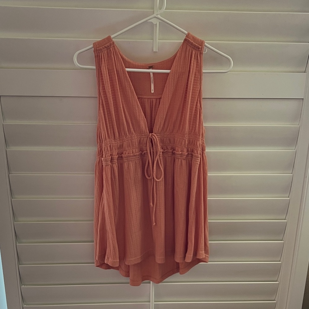 Free People Coral Tie-Front V-Neck Sleeveless Top